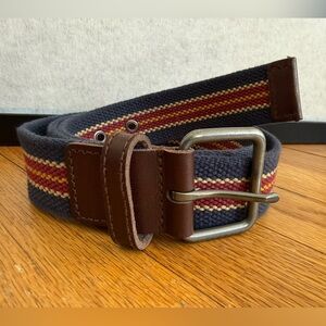 Fat Face Webbing Web Belt ~ Cotton with Leather and Brushed Metal Hardware XL?